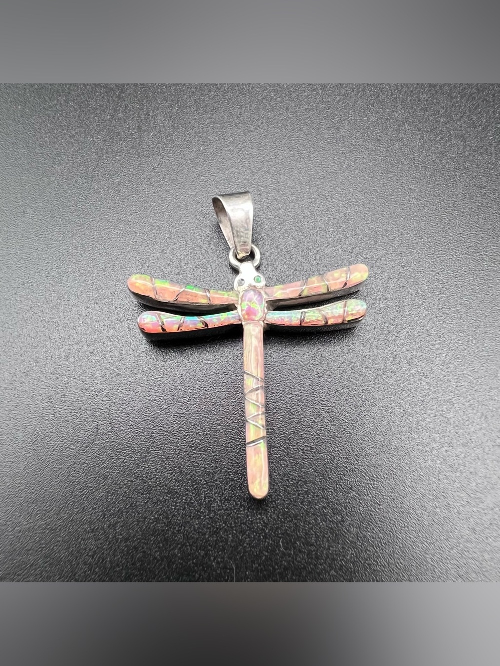 Opal Inlay Dragonfly Pendant